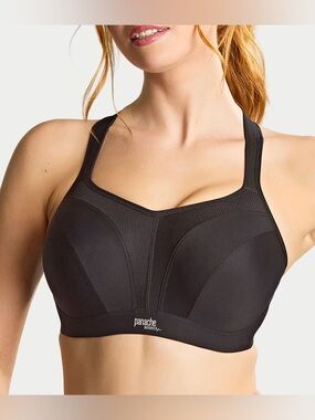 Panache Black High-Support Sports Bra with Mesh Paneling UK 32F